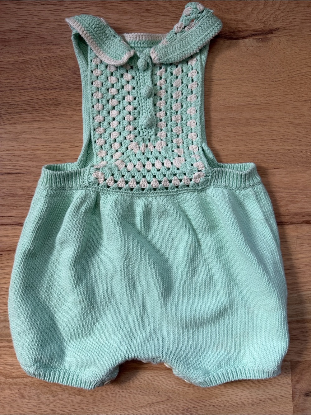 Misha And Puff Mint Green Crochet Yoke Romper Girls sz 3-4 yrs